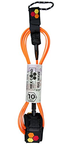 Channel Islands Surfboards Big Wave Surfboard Leash, Black Cuff/Safety Orange Cord, 10′