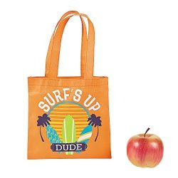 12 Beach Totes Surfboard Surf’s Up Dude Poly Non-Woven 8″ Party Tote Bags