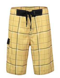 Nonwe Men’s Beachwear Quick Dry Plaid Pattern Swim Beach Shorts Yellow 36