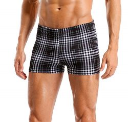 BeautyIn Men’s Swimwear Surf Board Plaid Swimming Jammers Swim Shorts Black S