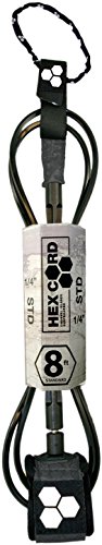 Channel Islands Surfboards Standard Surfboard Leash, Grey Cuff/Black Hex Cord, 8′