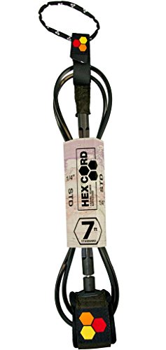 Channel Islands Surfboards Standard Surfboard Leash, Black Cuff/Black Hex Cord, 7′