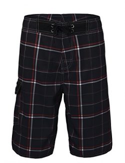 Nonwe Men’s Beachwear Board Shorts Quick Dry Plaid Pattern Black 28