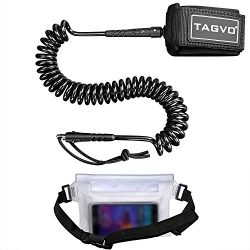 Tagvo SUP Leash 10ft 7mm Coiled with Waterproof Waist Pouch, Comfortable Padded Neoprene Ankle C ...