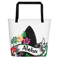 JaySky Supplies Tropical Flowers Hawaiian Aloha Surfboard Beach Bag Tropical Beach Tote With Haw ...