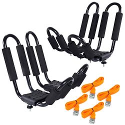 Protek 2 Pair J Shape Bar 150 Lbs Kayak Canoe Inflatable Paddle Board Surfboard Roof Rack Carrie ...