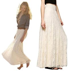 NEW HOT！Long Maxi Skirt ,BeautyVan Fashion Design Women Lace Double Layer Pleated Long Maxi Ski ...