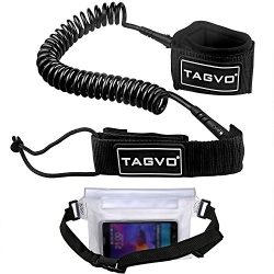 Tagvo Sup Leash Coiled 10′ Super Strong 7mm Cord with Waterproof Waist Pouch, Comfortable  ...