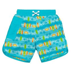 i play. Baby Boys Pocket Board Shorts w/Built-In Reusable Swim Diaper, Aqua Surfboard Sunset, 18mo