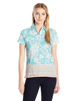 Caribbean Joe Women’s Printed Slub Jersey Short Sleeve 5 Button Polo In Morning Breeze Flo ...