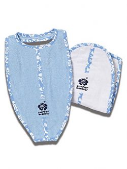 Surfer Baby Large Surfboard Shaped Baby Bib and Surf board shaped Burp Cloth Set with Blue Hawai ...