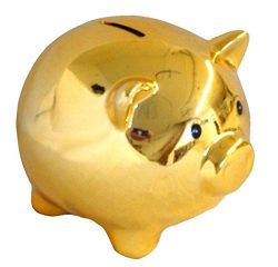 Gold Metallic Plating Pig Design Coin Bank 7.5 Inches Long 6 Inches Tall 79463