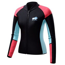 Lemorecn Women’s 1.5mm Wetsuits Jacket Long Sleeve Neoprene Wetsuits Top (2047black8)