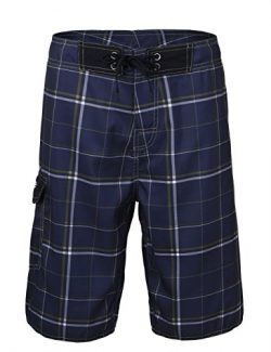 Nonwe Men’s Beachwear Quick Dry Plaid Pattern Swim Beach Shorts With Mesh lining Deep Blue 36