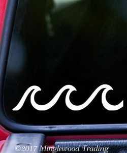 WAVES Vinyl Decal Sticker 5″ x 1″ WHITE – Beach Water Surfing