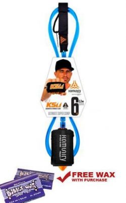 Kelly Slater Komunity Project KS1.1 Surfboard Leash 6′ One Piece (Blue, Tropical Wax)