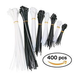 Cable Zip Ties Multi-Pack by TEKTIKO, 400 pieces, Assorted Sizes, 4 + 6 + 8 + 12 inches, Multi-P ...