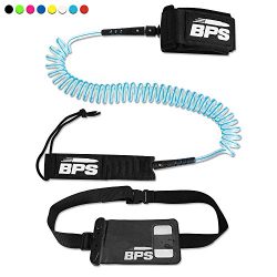 BPS 10′ Coiled SUP Leash w/ waterproof wallet – Light Blue