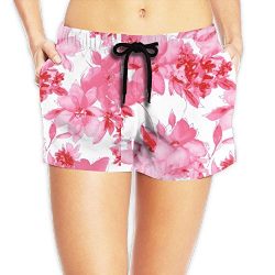 Vintage Flower Wonderfullly Printed Swim Surf Board Shorts For Women With Pockets