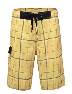 Nonwe Men’s Beachwear Beach Shorts Quick Dry Plaid Pattern Yellow 28