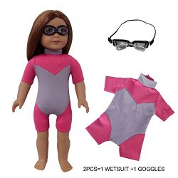 ZITA ELEMENT Set of 2 Swimsuit- 1 Wetsuit + 1 Goggles Clothes fits for 18 inches American Girl D ...