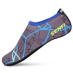 SENFI Unisex Water Skin Shoes Barefoot Aqua Socks For Pool Water Aerobics Exercise,TFF-02blue-M