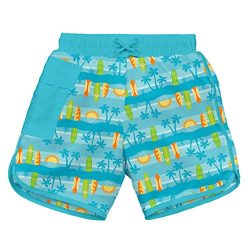 i play. Baby Boys Pocket Board Shorts w/Built-In Reusable Swim Diaper, Aqua Surfboard Sunset, 6mo