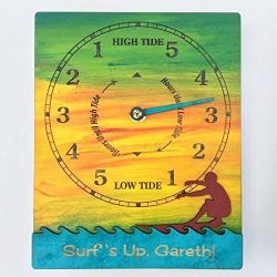 Surfer Tide clock.Hand painted, customizeable wooden tide clock for people who love the ocean.Be ...