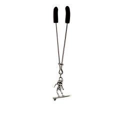 Surfer Chick Charm on Chrome Tweezer Style Clit Clamp includes organza gift storage bag