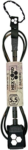 Channel Islands Surfboards Super Comp Surfboard Leash, Grey Cuff/Black Hex Cord, 5.5′