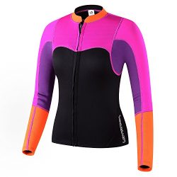 Lemorecn Womens 2mm Neoprene Long Sleeve Jacket Front Zipper Wetsuit Top (2094P4)