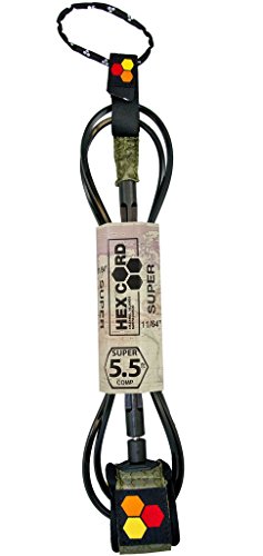 Channel Islands Surfboards Super Comp Surfboard Leash, Army Cuff/Black Hex Cord, 5.5′