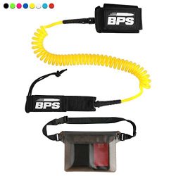 BPS 10′ Coiled SUP Leash with Rail Saver w/Waterproof Waist Carry Bag – Yellow