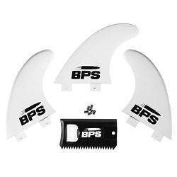 BPS (3) Fiberglass Reinforced Surfboard Fins w/ Wax Comb – Arctic White