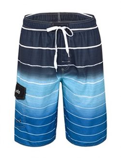 unitop Men’s Colortful striped Swim Trunks Beach American Board Shorts With Lining Blue-40