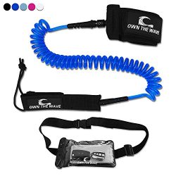 Own the Wave 10′ Coiled SUP Leash w/Waterproof Wallet- Dark blue