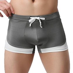 Koolee Men Patchwork Boxer Swim Pants Low Waist Swimwear Underwear Skinny Boxer Brief Sports Sur ...