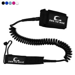 Own the Wave 10′ Coiled SUP Leash (Double Swivels) – Black