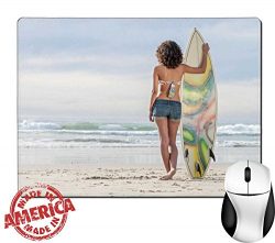 Luxlady Natural Rubber Mouse Pad/Mat with Stitched Edges 9.8” x 7.9” Beautiful young surfer girl ...