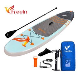 Freein Inflatable Stand Up Paddleboard, 10′ Long Inflatable SUP Surfboard, ISUP with Remov ...