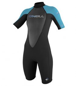 O’Neill Women’s Reactor 2mm Short Sleeve Back Zip Spring Wetsuit, Black/Turquoise,14