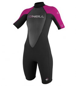 O’Neill Wetsuits Women’s Reactor 2mm Short Sleeve Back Zip Spring Wetsuit, Black/Berry