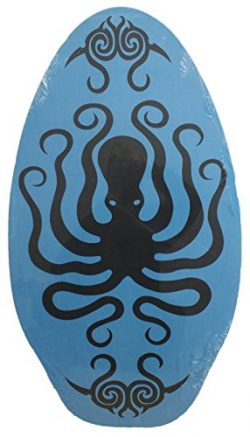 Rubber Top Wooden Skimboard With Slip Free Grip (No Wax Needed!) (Lt. Blue/ Octopus, 36 Inch)