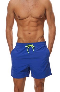 YSENTO Men’s Solid Waterproof Quick Dry Surf Board Shorts Pockets Swim Trunks(DarkBlue,S)
