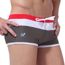 Alonea Summer Men’s Swimwear Swimsuits Swim Boxer Sports Surf Board Shorts Trunks (M, Khaki)