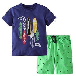 Hsctek Boys’ Cotton Clothing Sets, Short Sleeve T-Shirt & Short Sets for Summer (Surfb ...