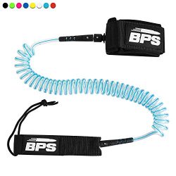 BPS 10′ Coiled SUP Leash with Rail Saver – Light Blue