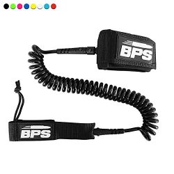 BPS 10′ Coiled SUP Leash with Rail Saver – Charcoal Black