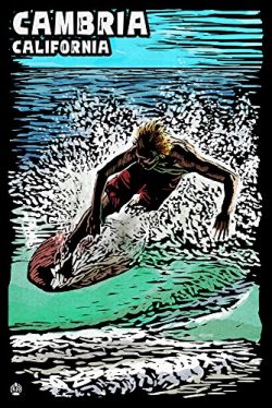 Cambria, California – Skimboard – Scratchboard (16×24 Giclee Gallery Print, Wal ...