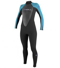 O’Neill Wetsuits Women’s Reactor 3/2mm Back Zip Full Wetsuit, Black/Turquoise/Black